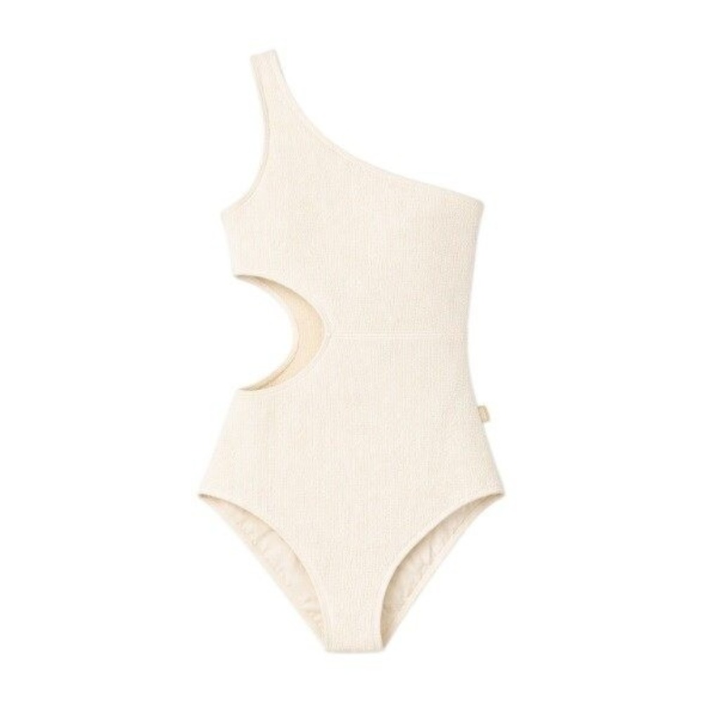 Michael Kors One Shoulder Ribbed Cutout One Piece Swimsuit BONE Size 10 MSRP $98